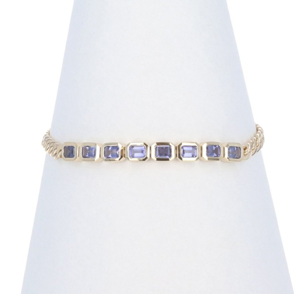 Yellow Gold Iolite Eight-Stone Bracelet 7 1/4" - 14k Emerald 1.28ctw Adjustable